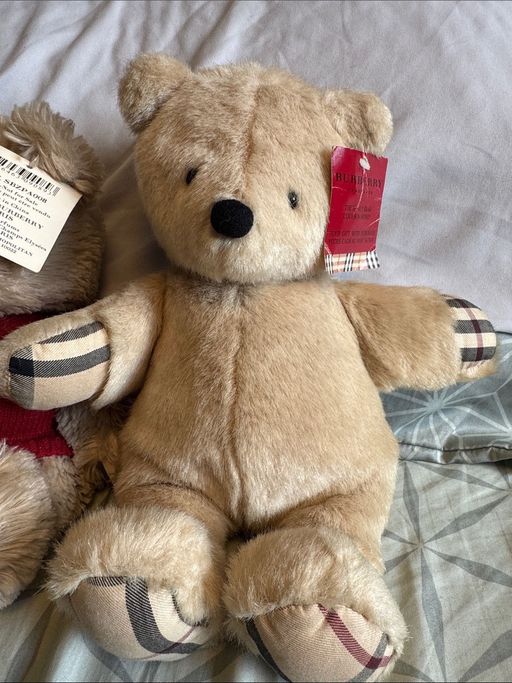 Burberry Beige Plush Teddy Bear with Signature Plaid Trim